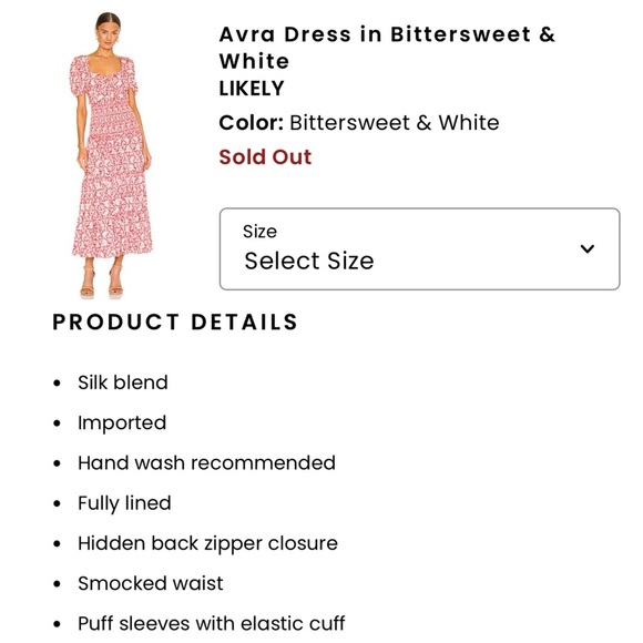 LIKELY AVRA BITTERSWEET & WHITE FLORAL SMOCK WAIST PUFF SLEEVE V NECK MIDI DRESS - Picture 3 of 15